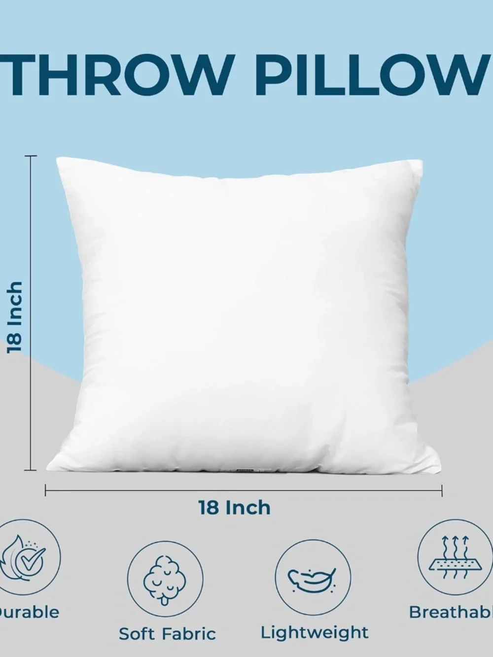 Throw Pillows (Set of 4, White) – 18 x 18 Inches Down Alternative In & Outdoor